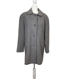 Herman Kay Vintage Gray 100% Wool Button Front Overcoat Peter Pan Collar Size 10